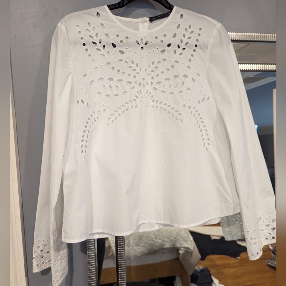 Zara Eyelet White Blouse Size M